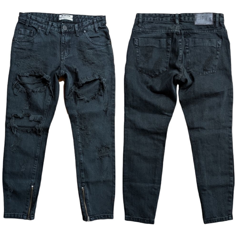 ONE X ONETEASPOON Freebirds Black Distressed Ankle Zip Jeans Size 25